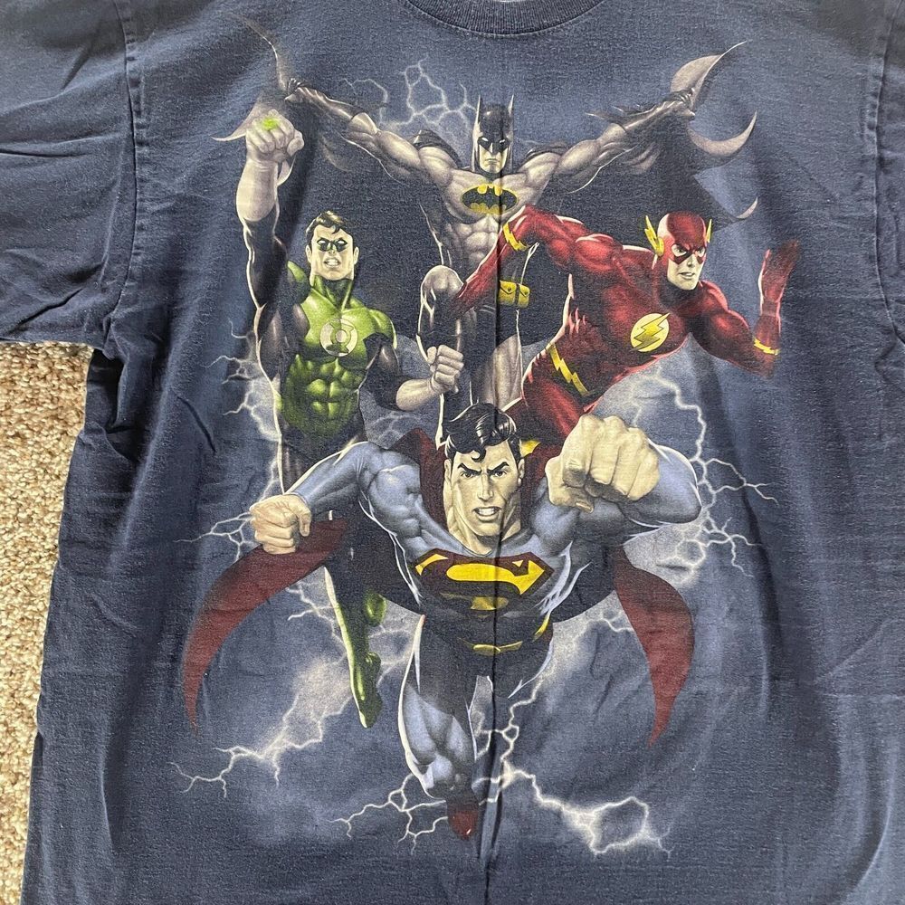 Justice League Shirt Adult Large Blue DC Comics Superheros‎ Short Sleeve Mens - Picture 2 of 9